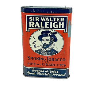 Vintage Sir Walter Raleigh Flat Pocket Tobacco Tin – Red/Black – 1.5 oz